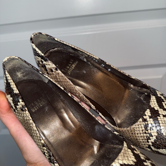 Stuart Weitzman Snakeskin Peep Toe Pumps Leather Stiletto Heels - Picture 4 of 9